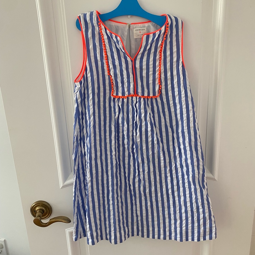 Crewcuts Girls Dress | Size 8| Lined | Blue & White Stripes with Neon Trim
